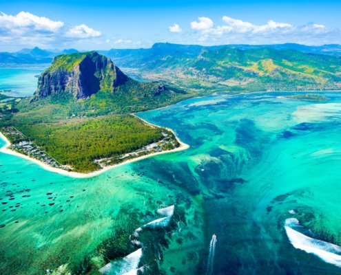 Aerial view of Mauritius island reef